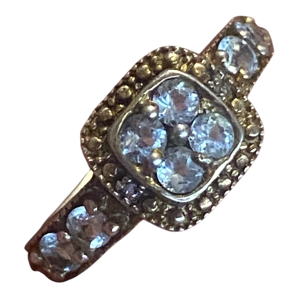 Vintage gold plated sterling silver & faceted aquamarine ring
